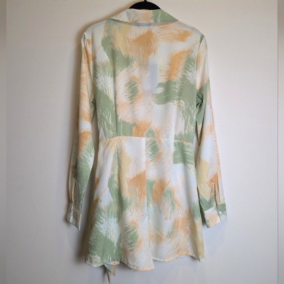 Green White Orange Print Vacation Resortwear Long Sleeve Wrap Romper Size Medium - Picture 7 of 10